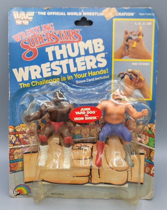 1986 WWF LJN Wrestling Superstars Thumb Wrestlers Junk Yard Dog vs. Iron Sheik [Butterfly Hook]