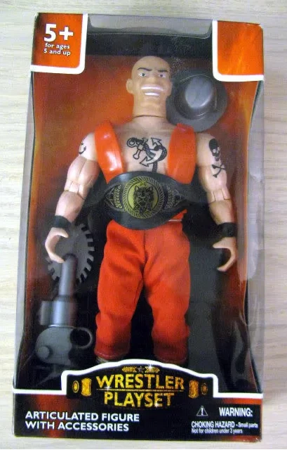 9" Bootleg/Knockoff Wrestler Playset Articulated Figure with Accessories