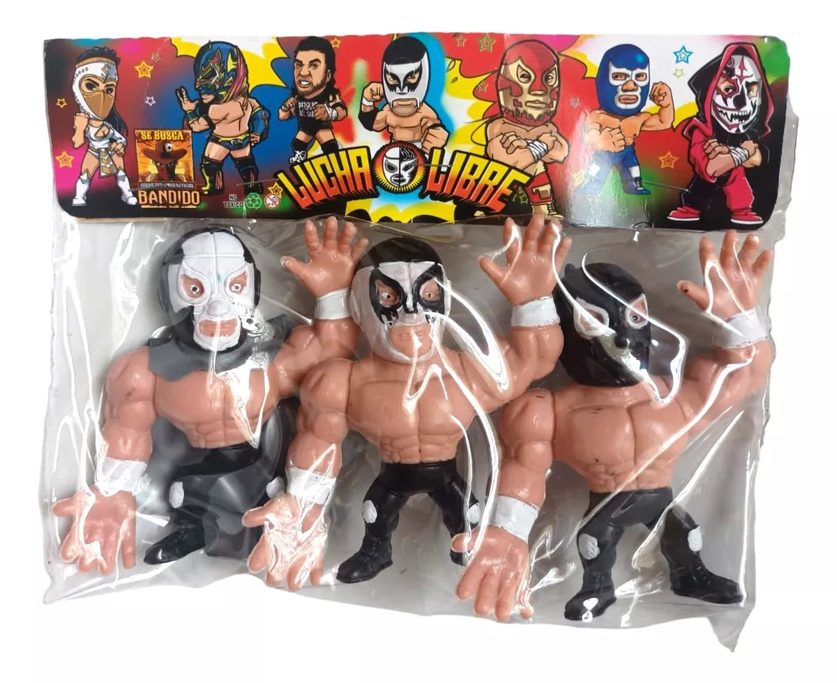 Bandido Juguetes y Didácticos Lucha Libre 4" Fortachones 3-Pack: Espanto, Lizmark & Blackman