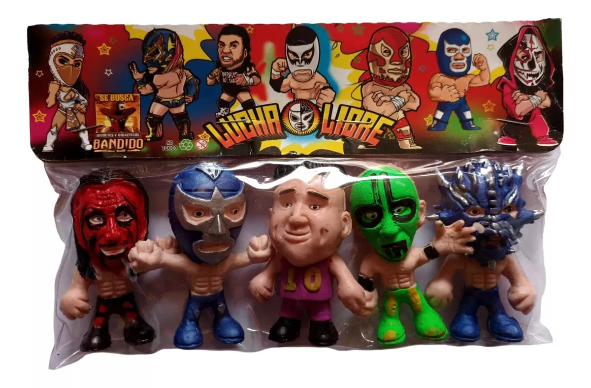 Bandido Juguetes y Didácticos Lucha Libre Bootleg/Knockoff Cabezones: Chessman, Diamante Azul, Nino Hamburguesa, Mr. Iguana & Drago