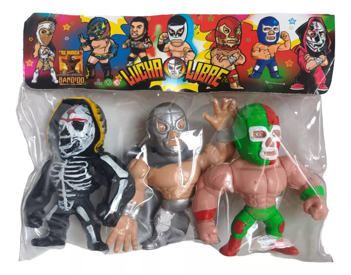 Bandido Juguetes y Didácticos Lucha Libre 4" Fortachones 3-Pack: La Parka, El Santo & Dr. Wagner Jr.