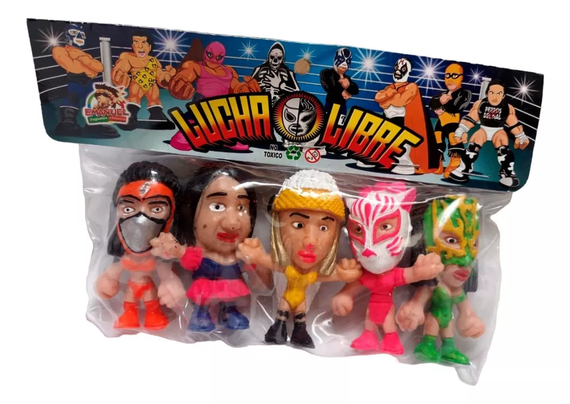 Emanuel Juguetes 2.5" Lucha Libre Bootleg/Knockoff Cabezones: Lady Shani, Big Mami, Faby Apache, Hades & La Hiedra