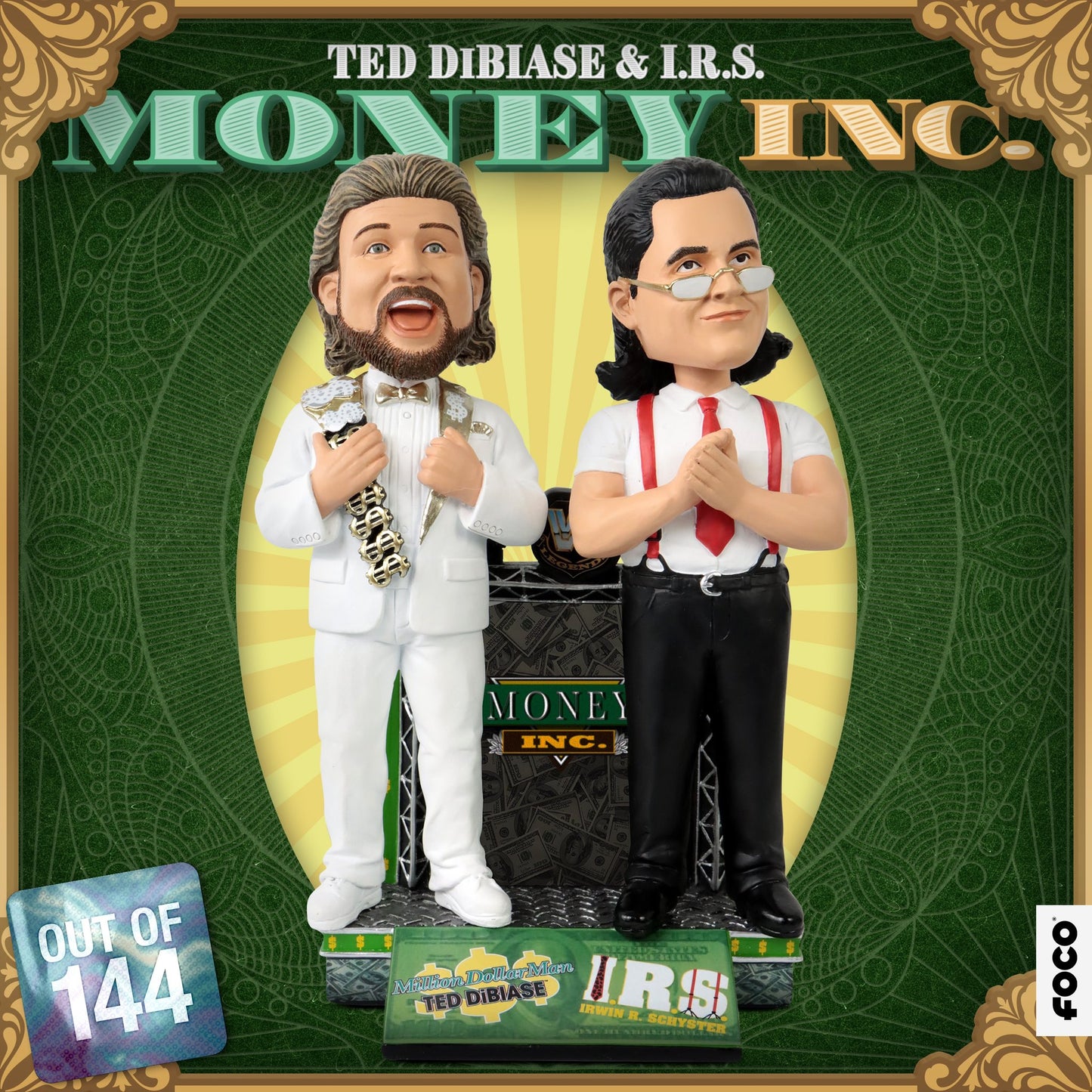 2023 WWE FOCO Bobbleheads Money Inc. Team Tag Team Dual Bobblehead: Ted DiBiase & I.R.S.