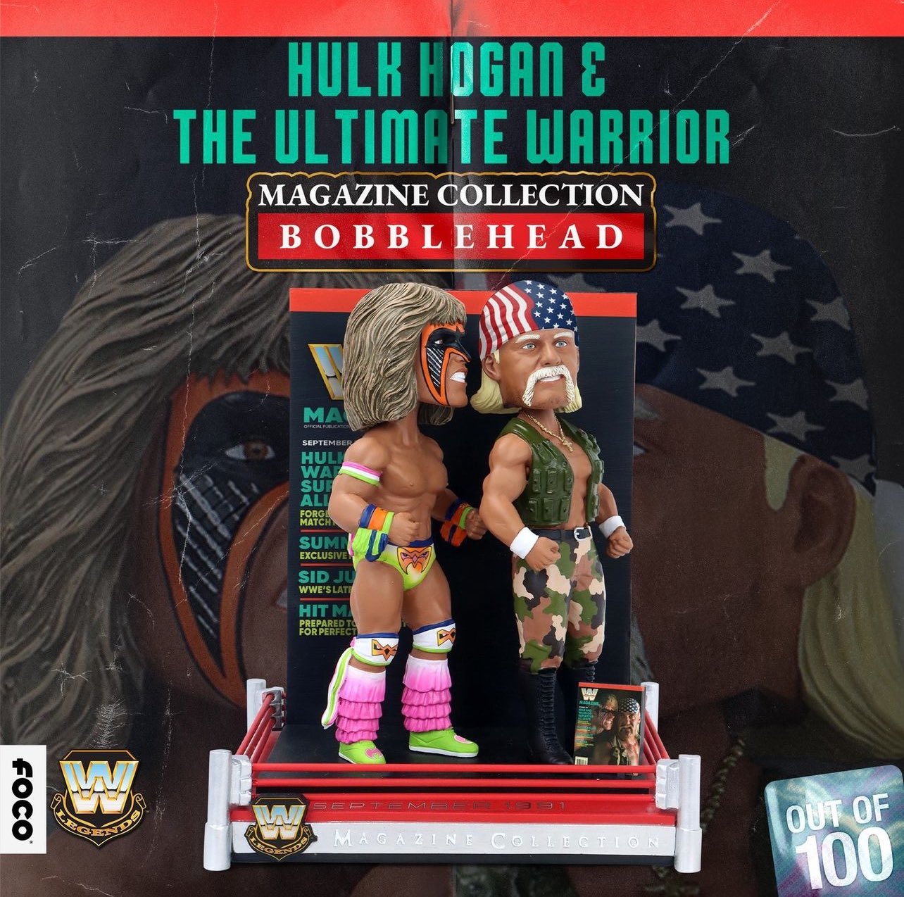 2025 WWE FOCO Magazine Collection Bobblehead Hulk Hogan & The Ultimate Warrior