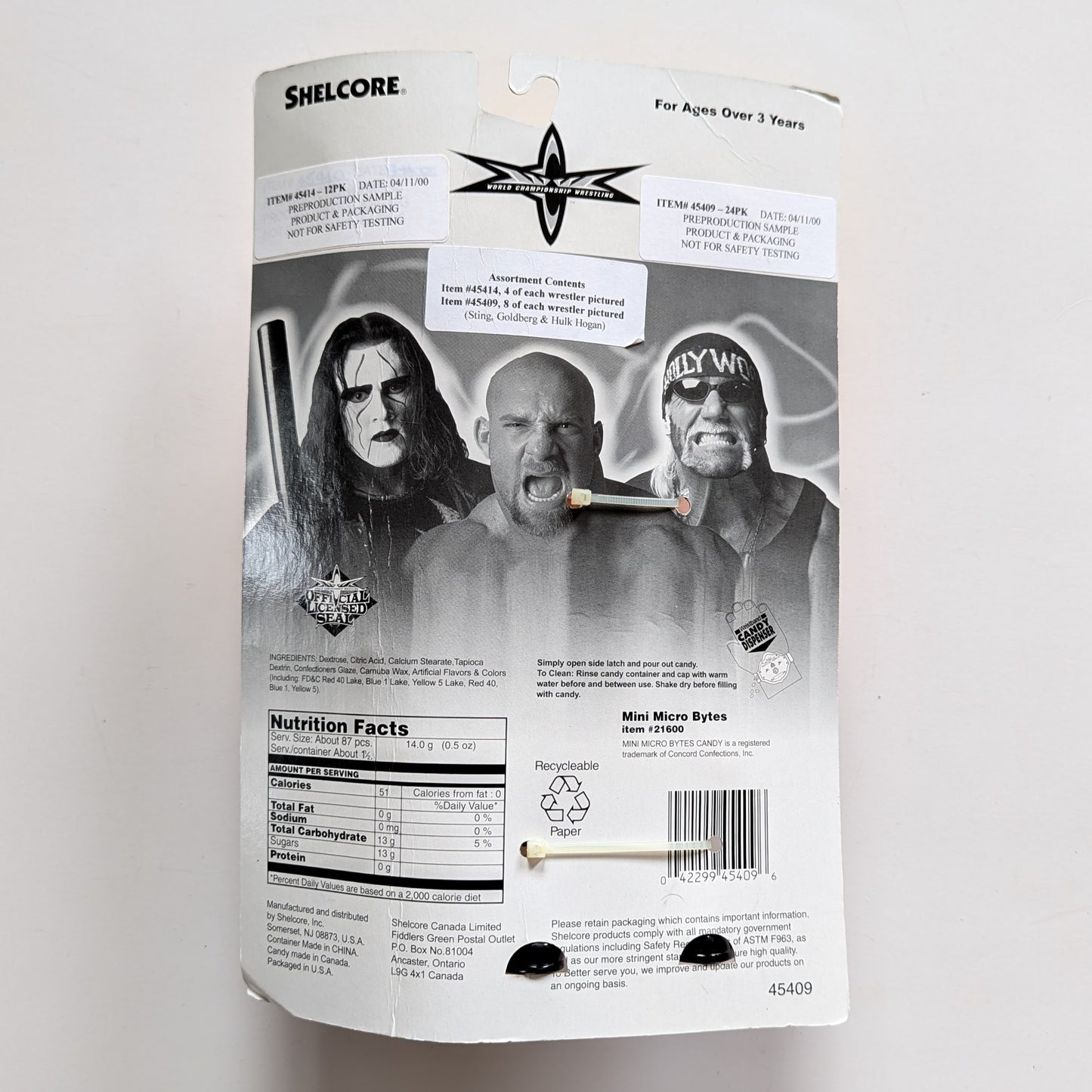 2000 WCW Shelcore Wristband Candy Dispenser Goldberg