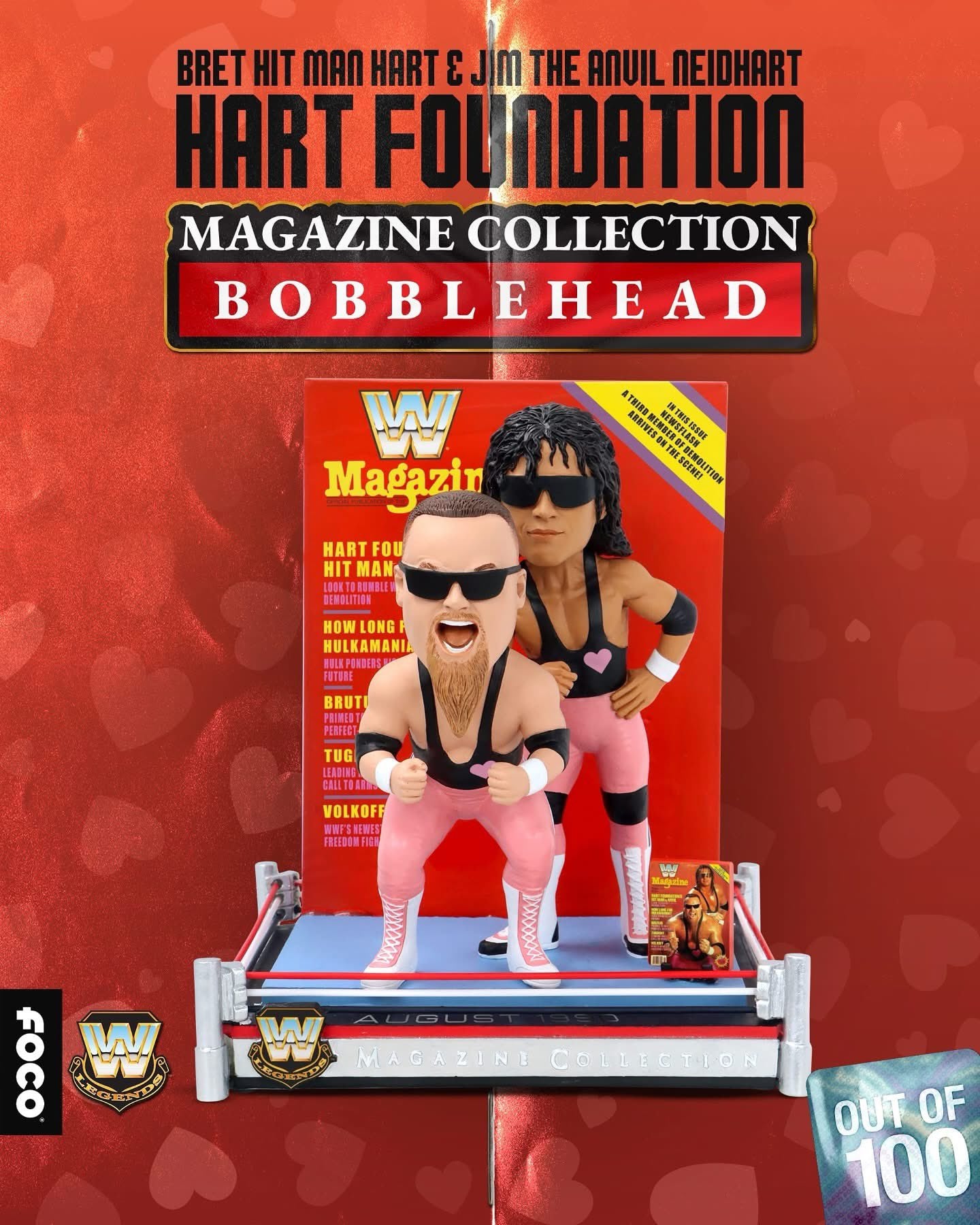 2025 WWE FOCO Magazine Collection Bobblehead "Hart Foundation'" Bret "Hit Man" Hart & Jim "The Anvil" Neidhart