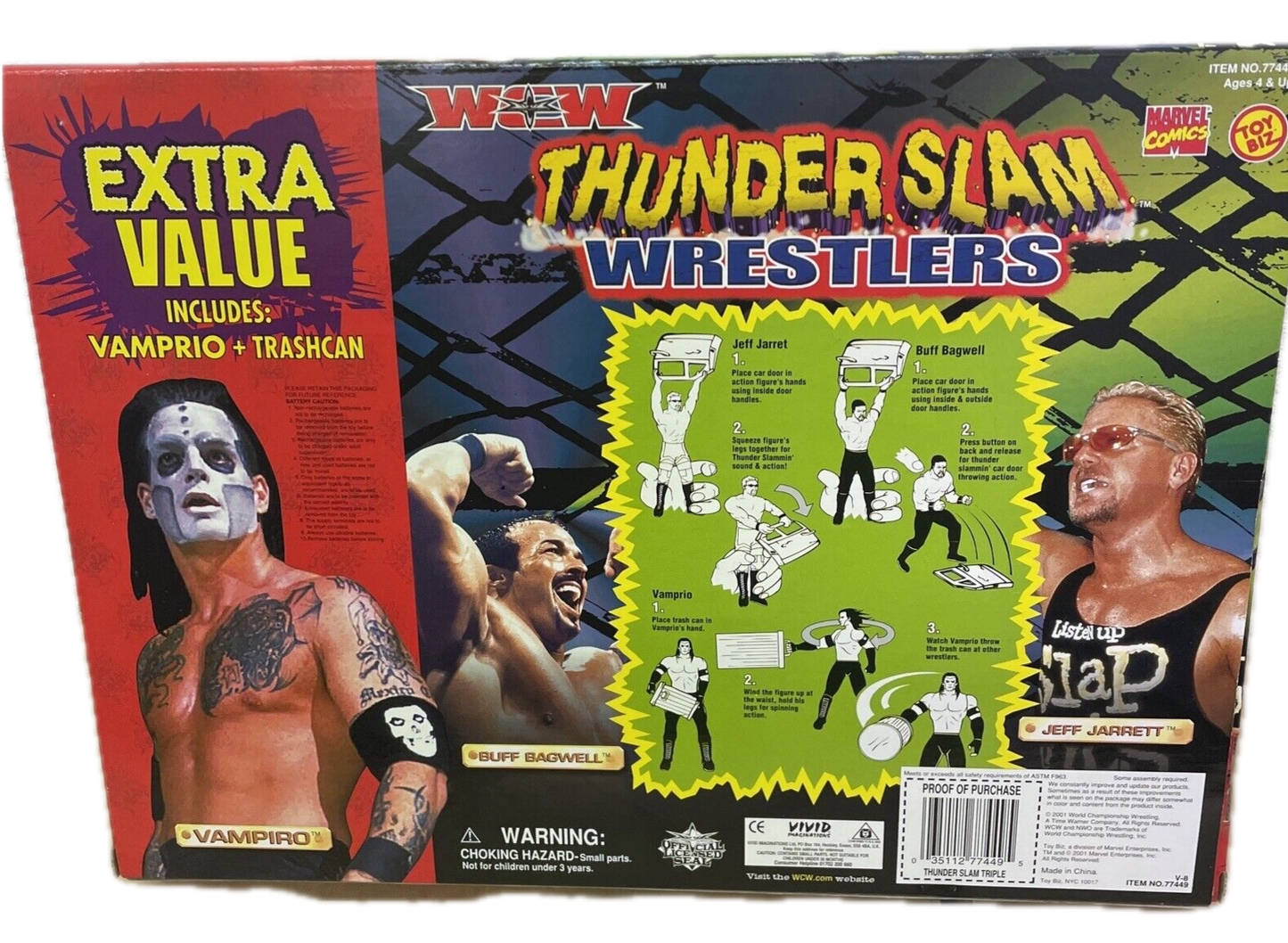 2000 WCW Toy Biz Thunder Slam Wrestlers Buff Bagwell, Jeff Jarrett & Vampiro