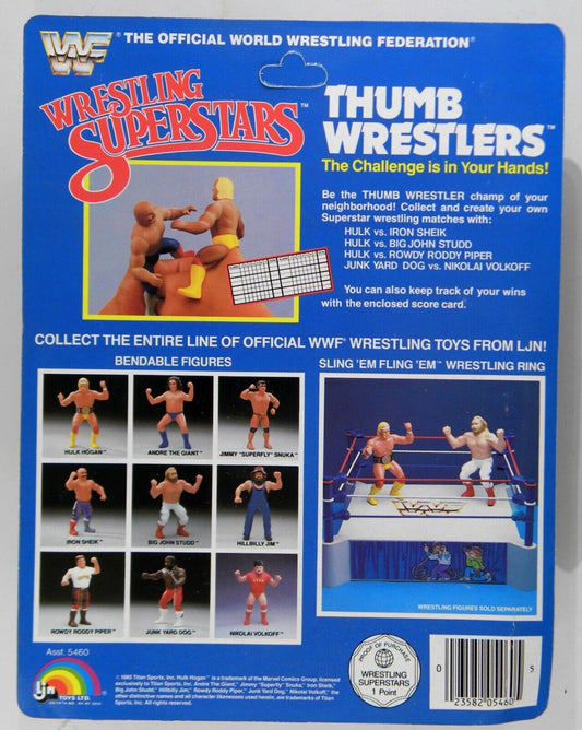 1986 WWF LJN Wrestling Superstars Thumb Wrestlers Hillbilly Jim vs. Roddy Piper [Butterfly Hook]