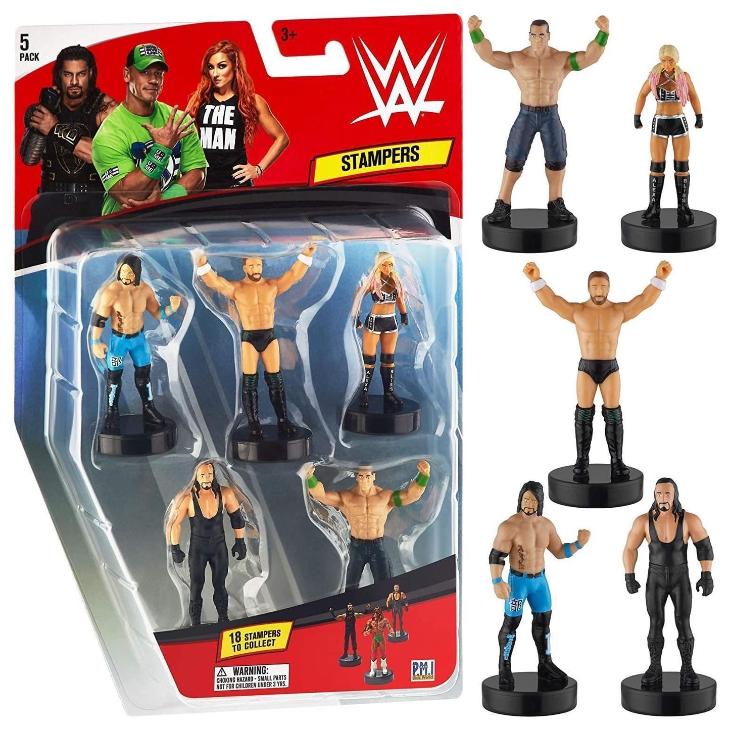 2020 WWE PMI Stampers 5-Pack: AJ Styles, Daniel Bryan, Alexa Bliss, Undertaker & John Cena