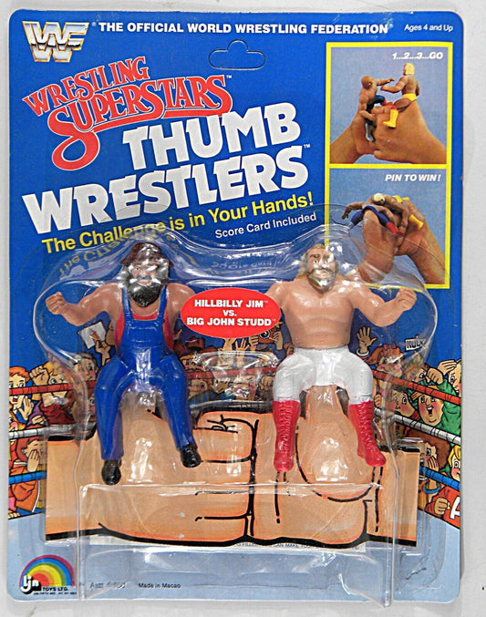 1986 WWF LJN Wrestling Superstars Thumb Wrestlers Hillbilly Jim vs. Big John Studd [Butterfly Hook]