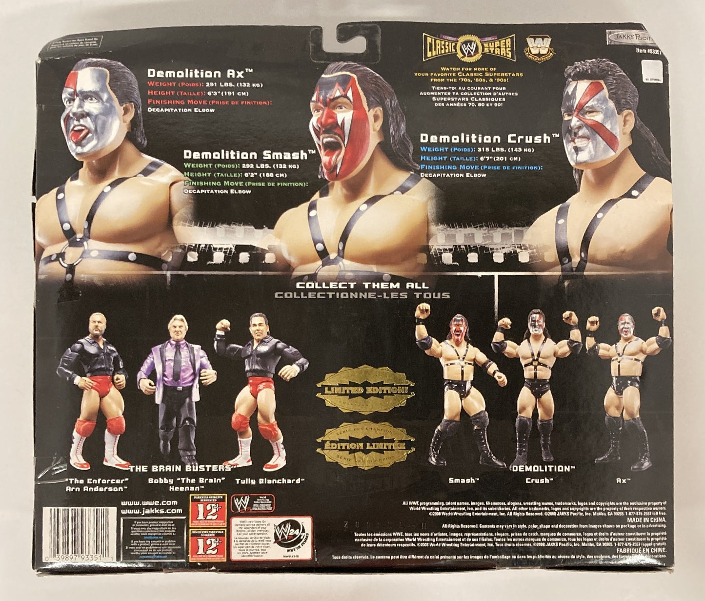 2008 WWE Jakks Pacific Classic Superstars 3-Packs Series 10 Demolition: Demolition Smash, Demolition Ax & Demolition Crush