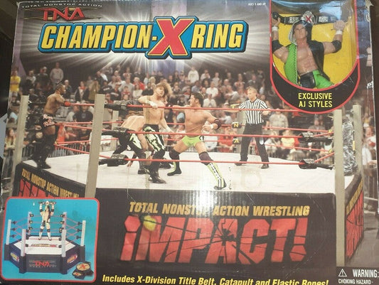 2006 Total Nonstop Action [TNA] Wrestling Impact! Marvel Toys Champion-X Ring [With AJ Styles With Black & Green Trunks]