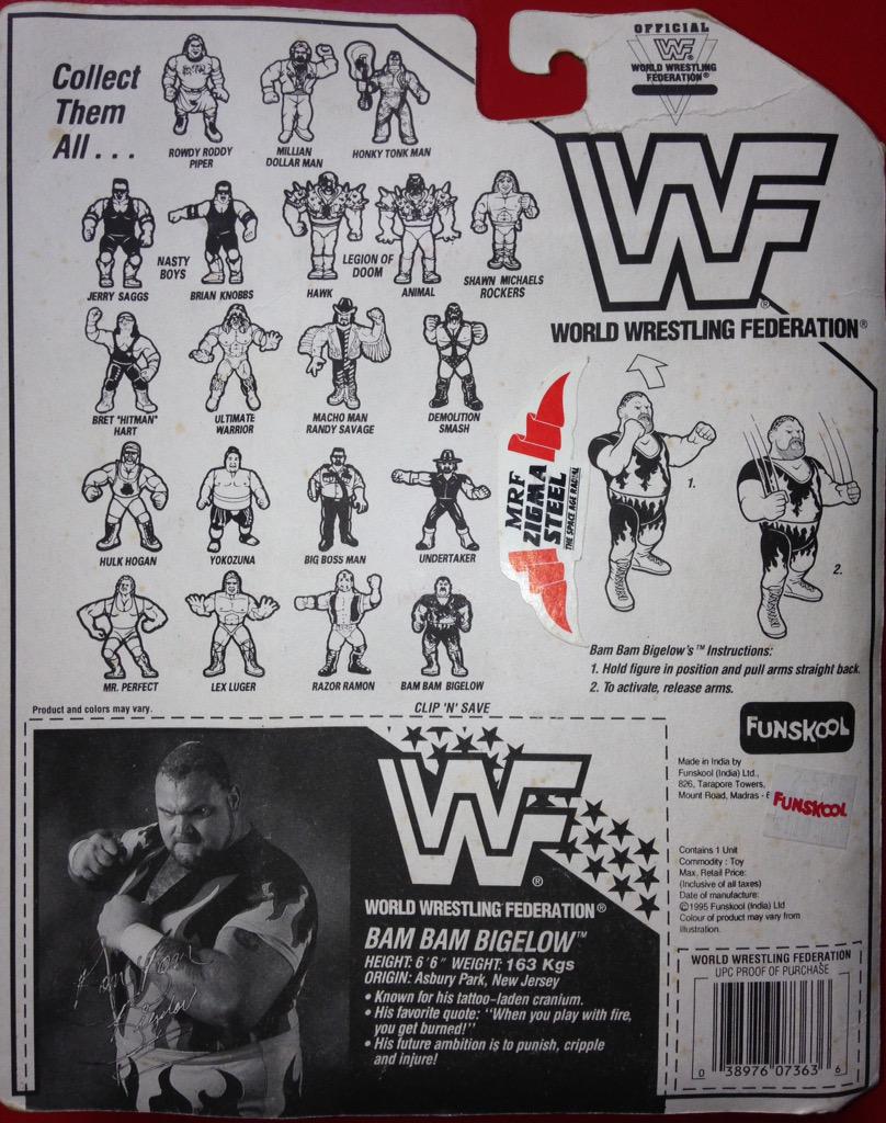 1995 WWF Funskool Bam Bam Bigelow with Bam Bam Slam!