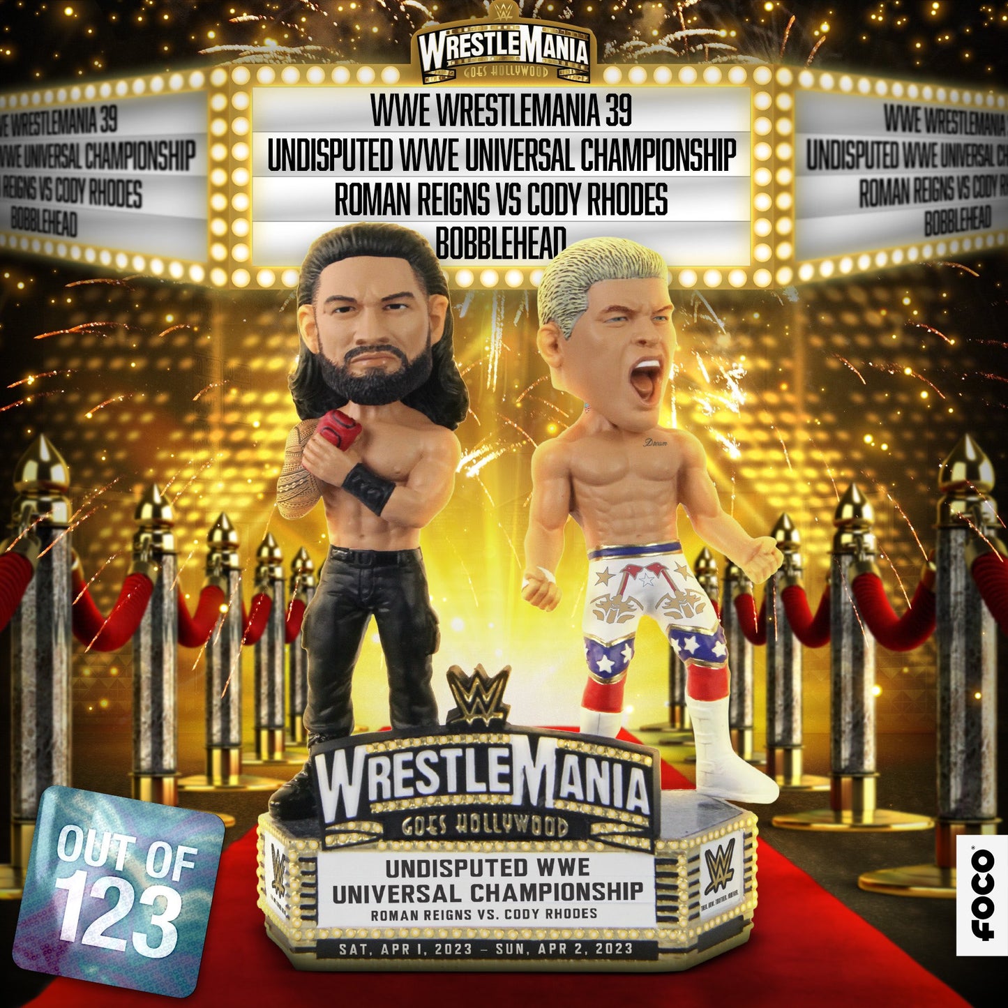 2023 WWE FOCO Bobbleheads Limited Edition WrestleMania 39: Roman Reigns vs. Cody Rhodes