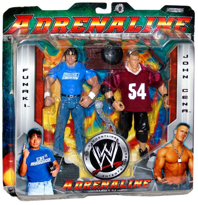 スポーツ 2008.WWE/FUNAKI Autographed Figure. 2005 WWE Jakks Pacific Adrenaline Series 11 Funaki & John Cena