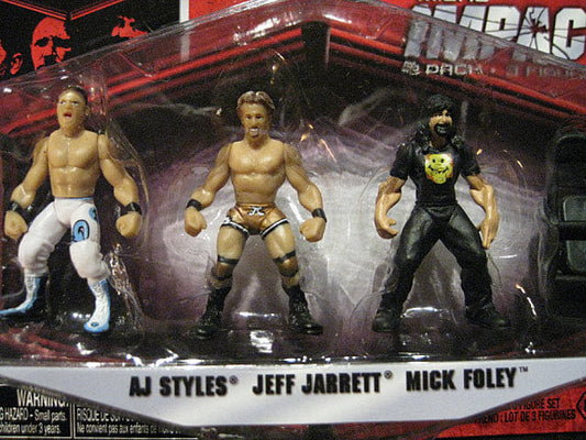 2010 TNA Wrestling Jakks Pacific Micro Impact! Series 1 AJ Styles, Jeff Jarrett & Mick Foley