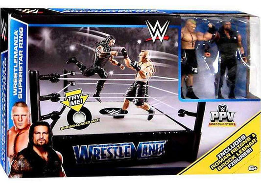 2014 WWE Mattel Basic WrestleMania Superstar Ring [With Brock Lesnar & Roman Reigns]