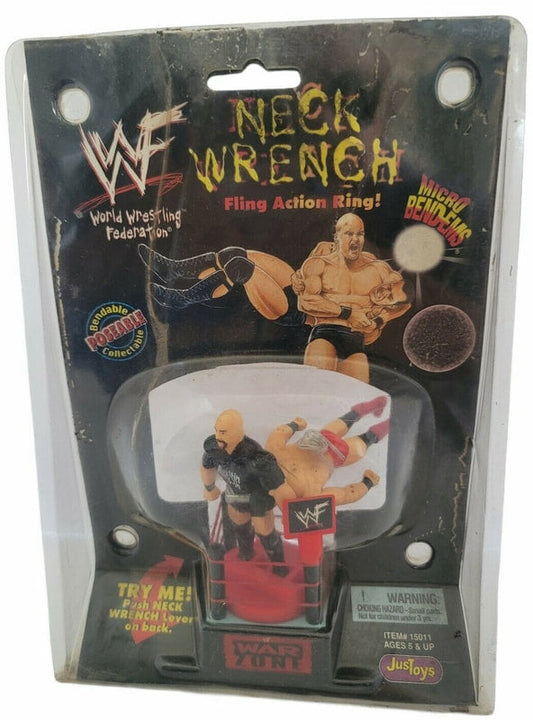 1999 WWF Just Toys Micro Bend-Ems Neck Wrench Fling Action Ring Stone Cold Steve Austin & Ken Shamrock