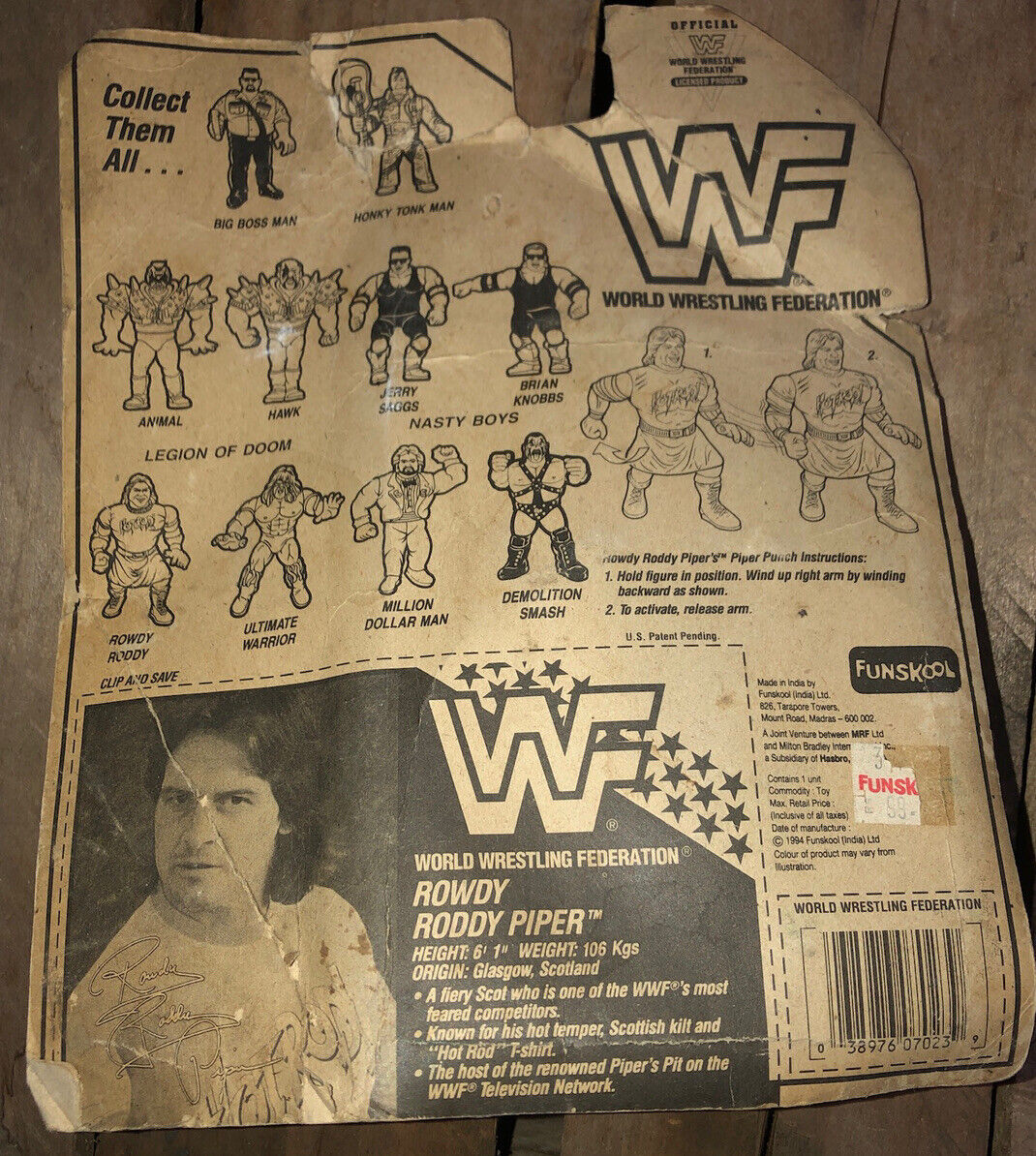 1994 WWF Funskool Rowdy Roddy Piper with Piper Punch!