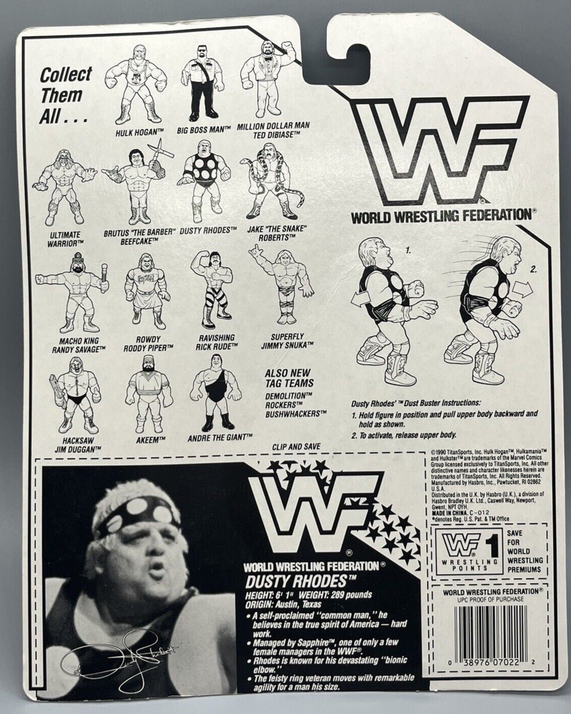 1991 WWF Hasbro Series 2 Dusty Rhodes with Dust Buster!