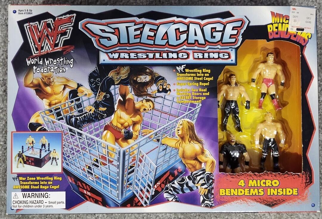 1998 WWF Just Toys Micro Bend-Ems Steel Cage Wrestling Ring [With