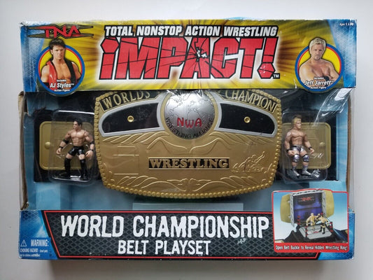 2006 Total Nonstop Action [TNA] Wrestling Impact! Marvel Toys World Championship Belt Playset [With AJ Styles in Black Trunks & Jeff Jarrett]
