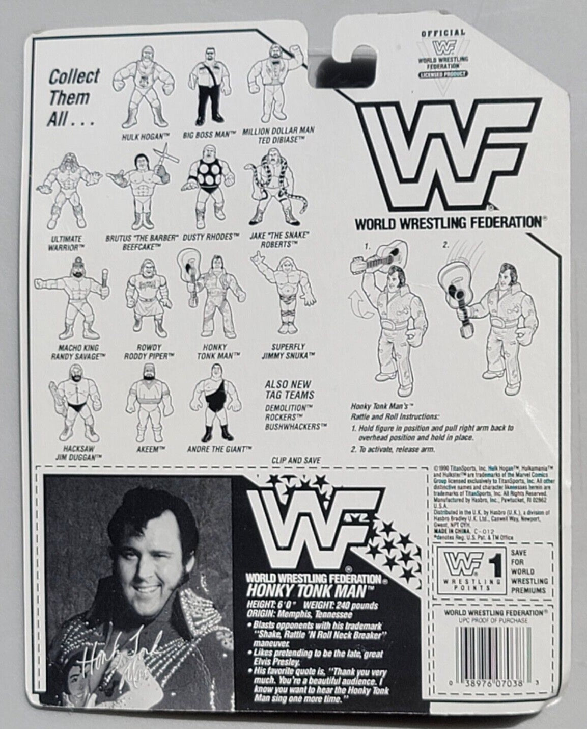 1991 WWF Hasbro Series 2 Honky Tonk Man with Rattle and Roll!