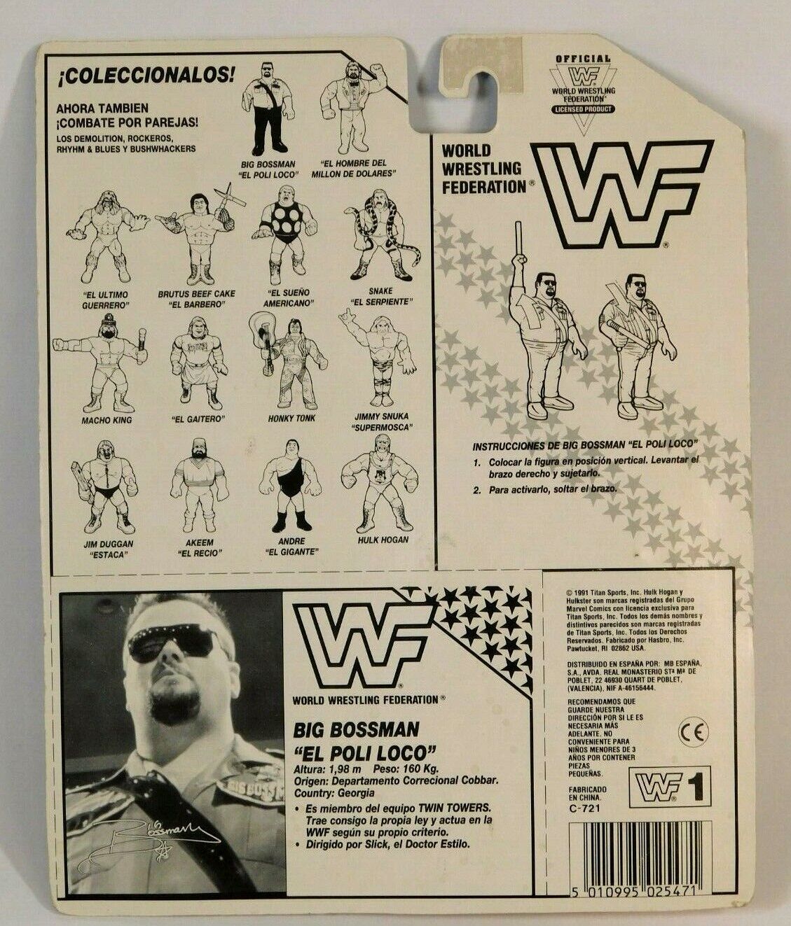 1990 WWF Hasbro Series 1 Big Boss Man with Hard Time Slam!