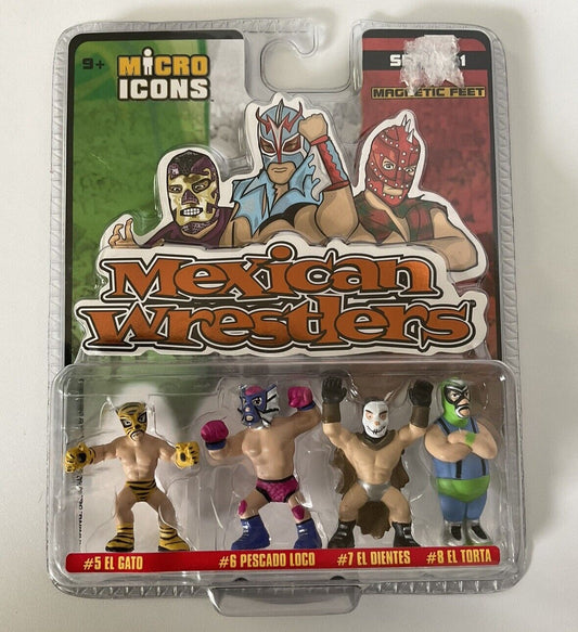 2004 X-Concepts Micro Icons Mexican Wrestlers Series 1 4-Pack: #5 El Gato, #6 Pescado Loco, #7 El Dientes & #8 El Torta