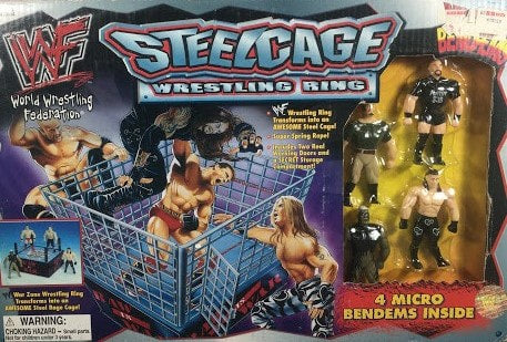 1998 WWF Just Toys Micro Bend-Ems Steel Cage Wrestling Ring [With