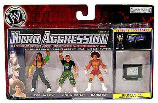 2007 WWE Jakks Pacific Micro Aggression Series 3 Jeff Hardy, John Cena & Carlito