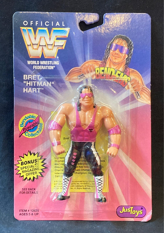 1994 WWF Just Toys Bend-Ems Series 1 Bret "Hitman" Hart [With Pink Gear]