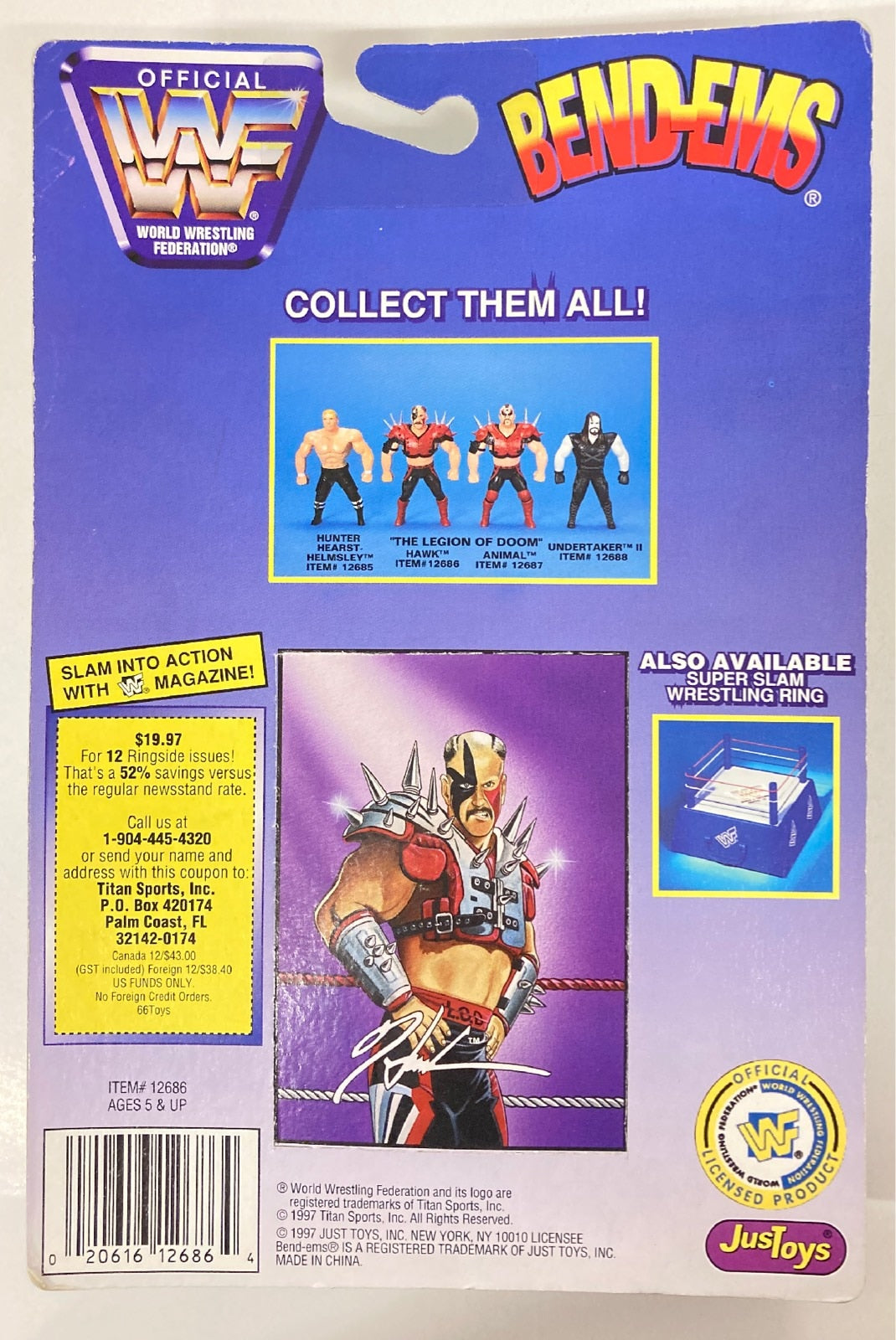 1997 WWF Just Toys Bend-Ems Series 6 "The Legion of Doom" Hawk