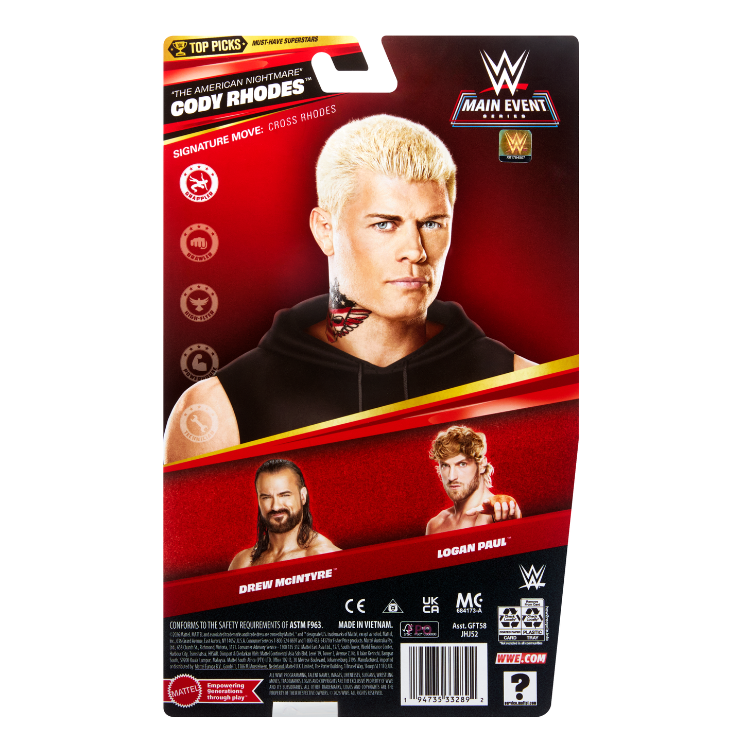 2026 WWE Mattel Main Event Series Top Picks "The American Nightmare" Cody Rhodes
