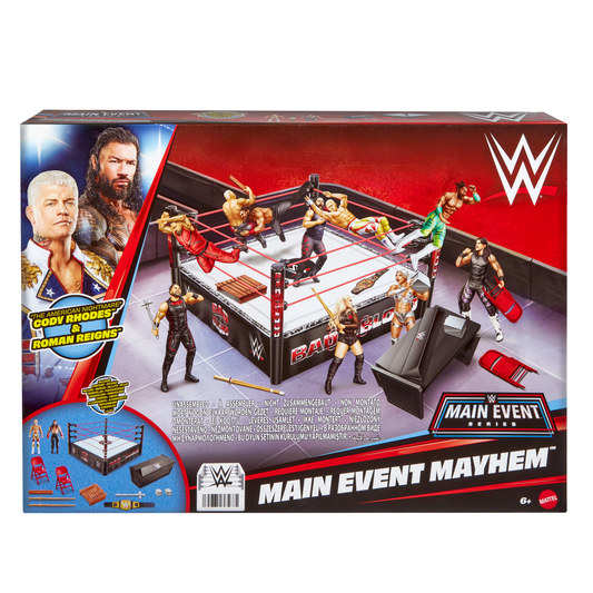 2026 WWE Mattel Main Event Main Event Mayhem Playset [With "The American Nightmare" Cody Rhodes & Roman Reigns]