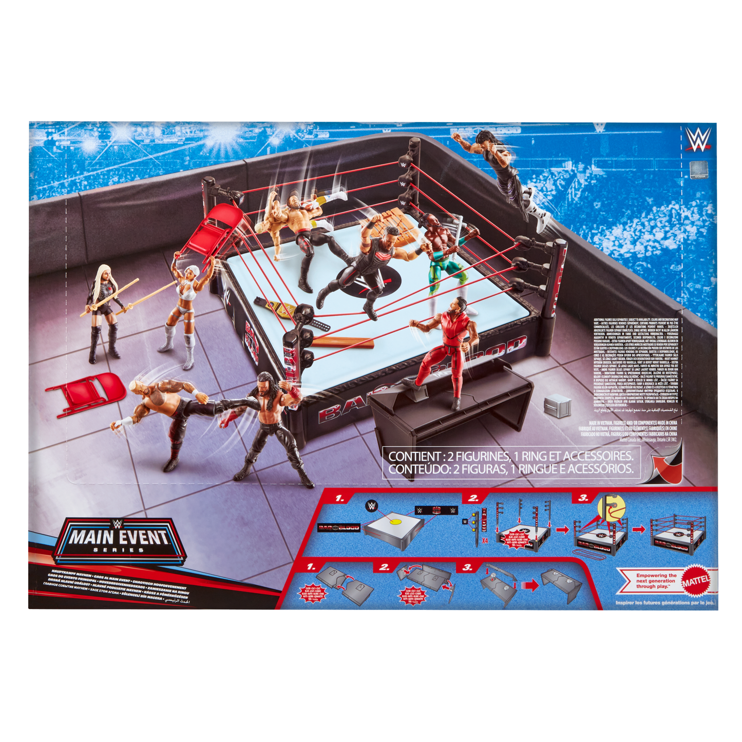 2026 WWE Mattel Main Event Main Event Mayhem Playset [With "The American Nightmare" Cody Rhodes & Roman Reigns]