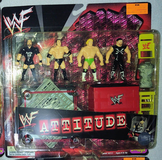 1998 WWF Just Toys Micro Bend-Ems Attitude Stone Cold Steve Austin [3:16 Shirt], The Rock, Billy Gunn & Road Dogg Jesse James