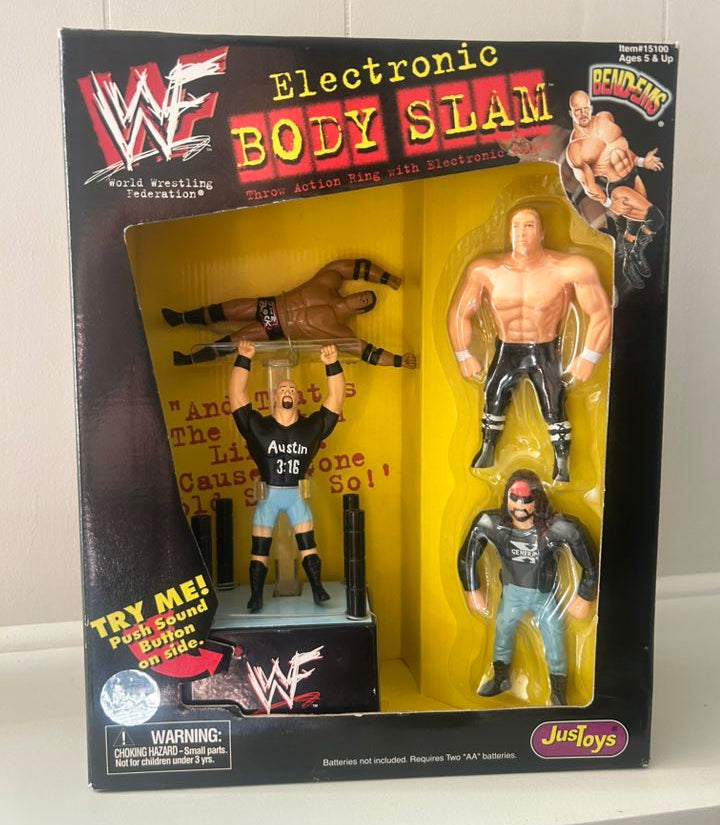1999 WWF Just Toys Bend-Ems Electronic Body Slam [With The Rock, Stone Cold Steve Austin, Hunter Hearst-Helmsley & X-Pac]