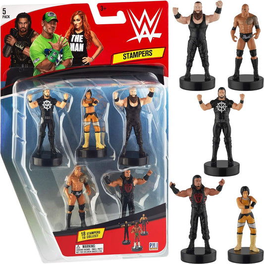 2020 WWE PMI Stampers 5-Pack: Seth Rollins, Bayley, Braun Strowman, The Rock & Roman Reigns
