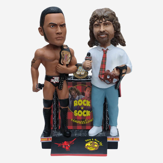 2023 WWE FOCO Bobbleheads Rock 'n' Sock Connection Team Tag Team Dual Bobblehead: The Rock & Mankind