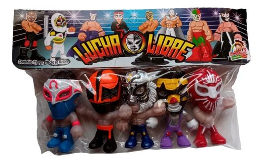 Emanuel Juguetes 2.5" Lucha Libre Cabezones: Bandido, Kung-Fu, Tiger Mask, Super Muneco & Caristico