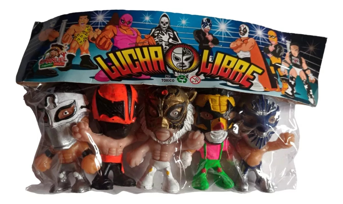 Emanuel Juguetes 2.5" Lucha Libre Cabezones: Bandido, Kung-Fu, Tiger Mask, Super Muneco & Caristico