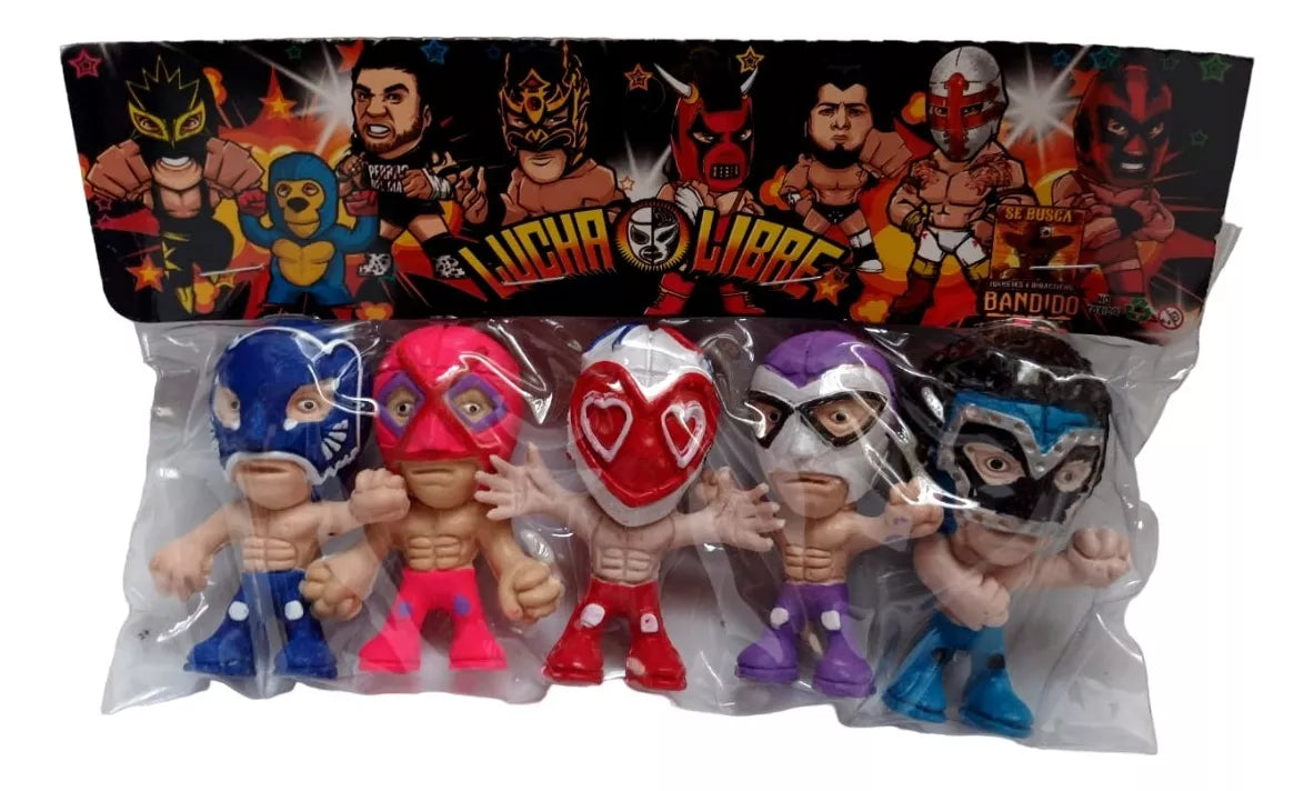 Bandido Juguetes y Didácticos Lucha Libre Bootleg/Knockoff Cabezones: Blue Panther, Villano, Love Machine, Fantasma & Mr. Niebla