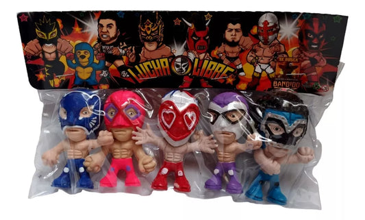 Bandido Juguetes y Didácticos Lucha Libre Bootleg/Knockoff Cabezones: Blue Panther, Villano, Love Machine, Fantasma & Mr. Niebla
