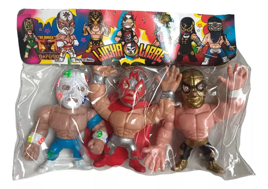 Bandido Juguetes y Didácticos Lucha Libre 4" Fortachones 3-Pack: Matematico, Mil Mascaras & Solitario