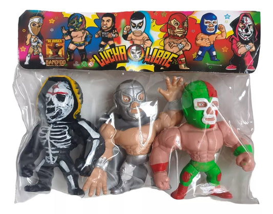 Bandido Juguetes y Didácticos Lucha Libre 4" Fortachones 3-Pack: La Parka, El Santo & Dr. Wagner Jr.