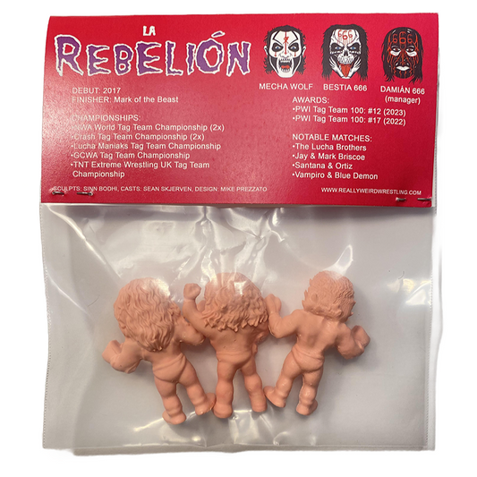 2024 Really Weird Wrestling Grapple Gang Series 1 La Rebelión: Mecha Wolf, Bestia 666 & Damián 666 [Flesh]