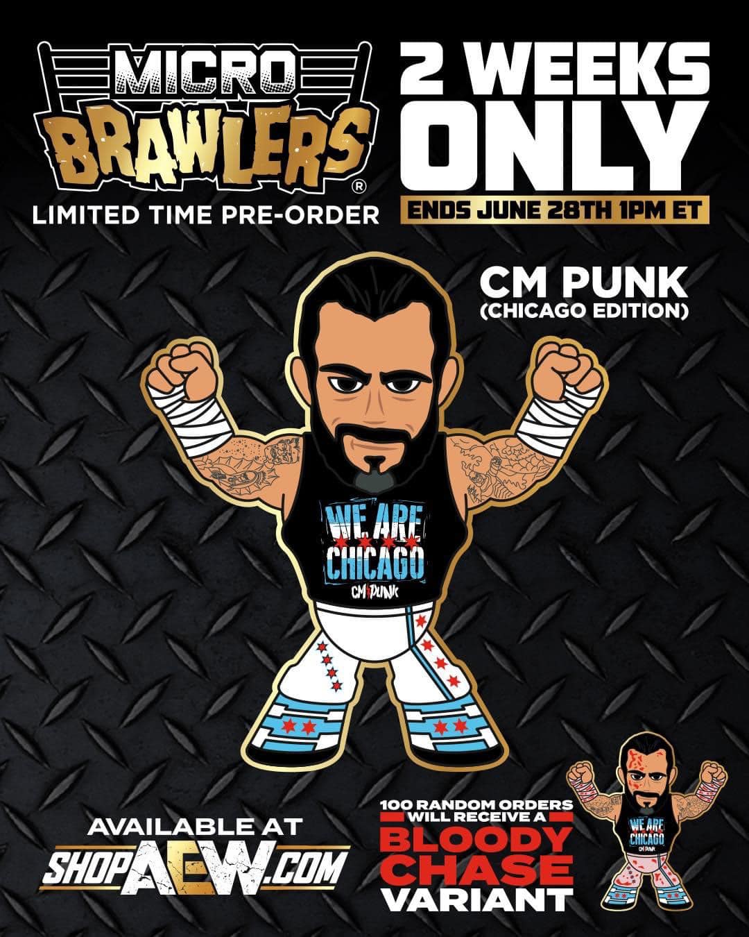 Pro Wrestling Crate Exclusive CM Punk Micro Brawler Figure WWE AEW