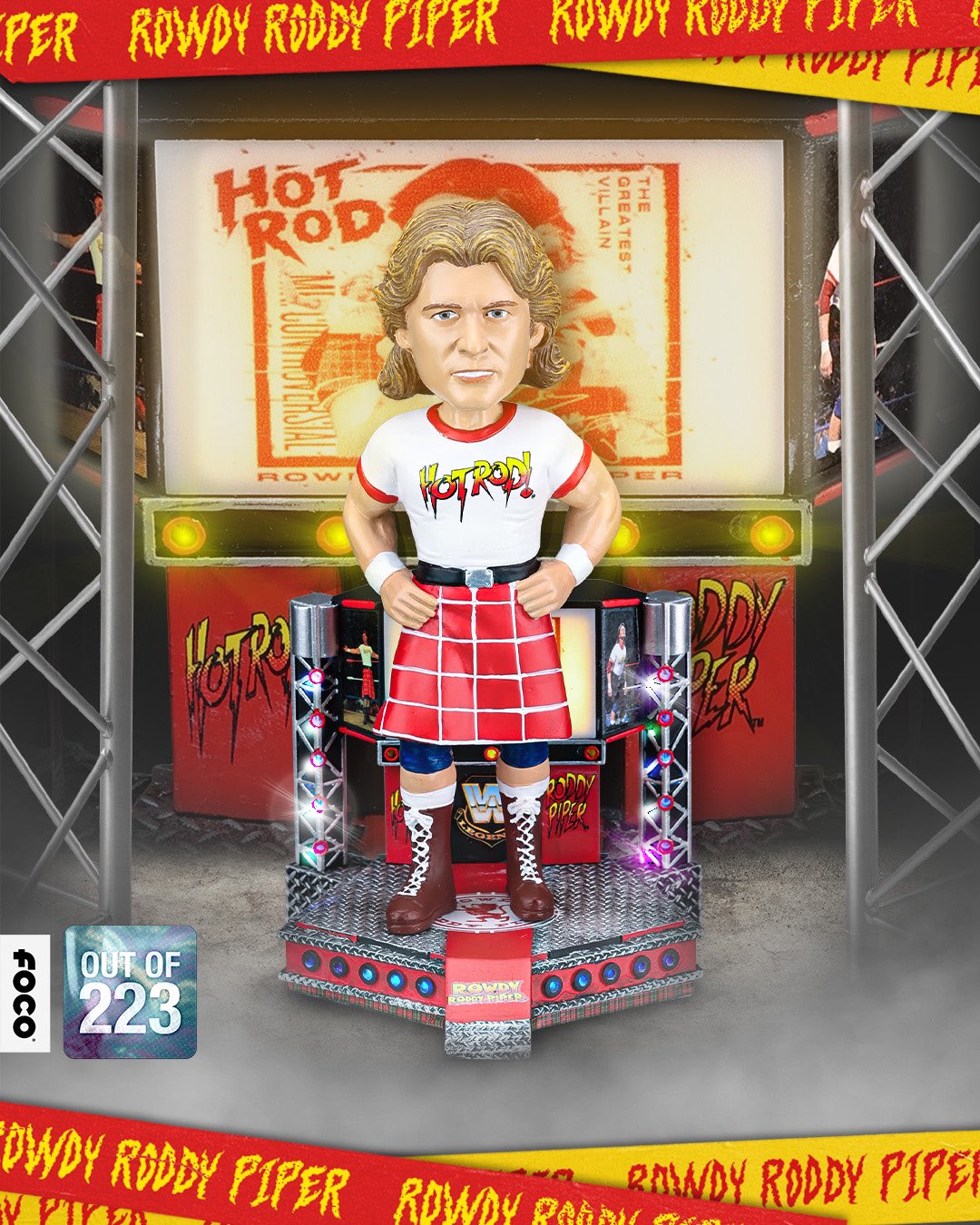 2024 WWE FOCO Bobbleheads Limited Edition Light-Up Stage Rowdy Roddy Piper