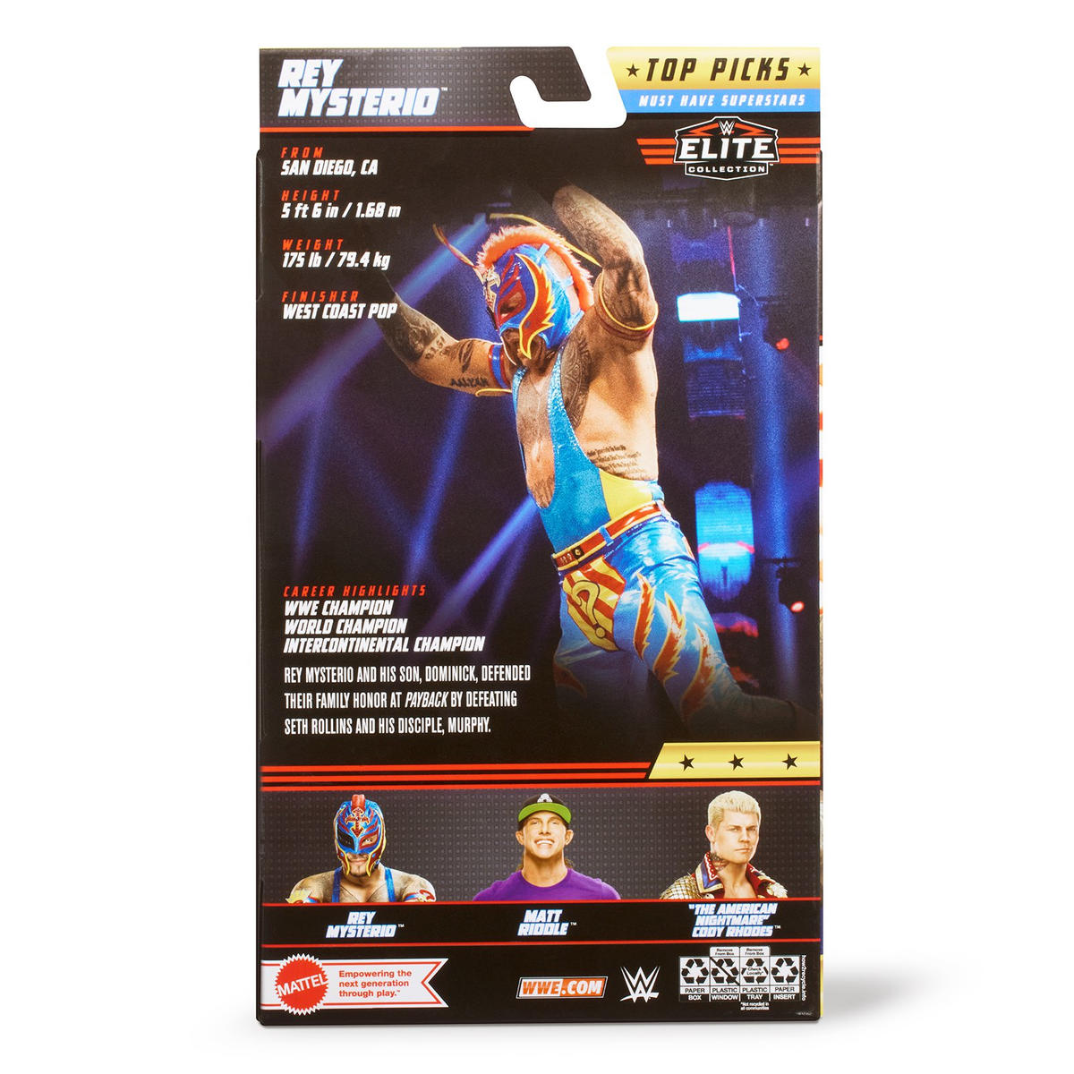 Mattel WWE Rey Mysterio Top Picks Elite Collection actiefiguur, articulatie en levensecht detail, verwisselbare accessoires, 15 cm Mattel WWE Rey Mysterio Top Picks Elite Collection actiefiguur, articulatie en levensecht detail, verwisselbare accessoires, 15 cm